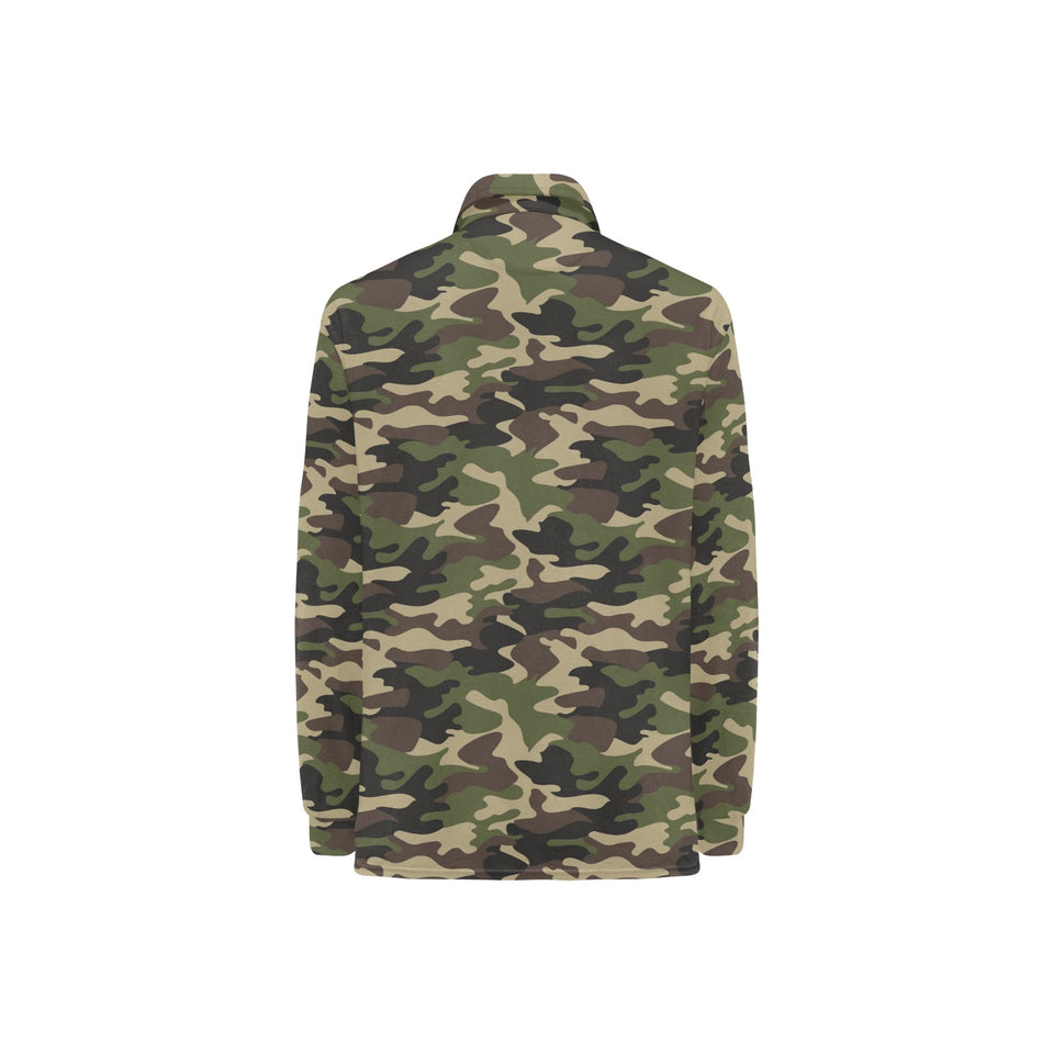 Dark Green camouflage pattern Women's Long Sleeve Polo Shirt