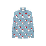 Cute penguin christmas snow pattern Women's Long Sleeve Polo Shirt