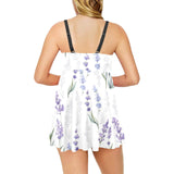 Hand painting Watercolor Lavender Chest Sexy Pleated Two Piece Swim Dress