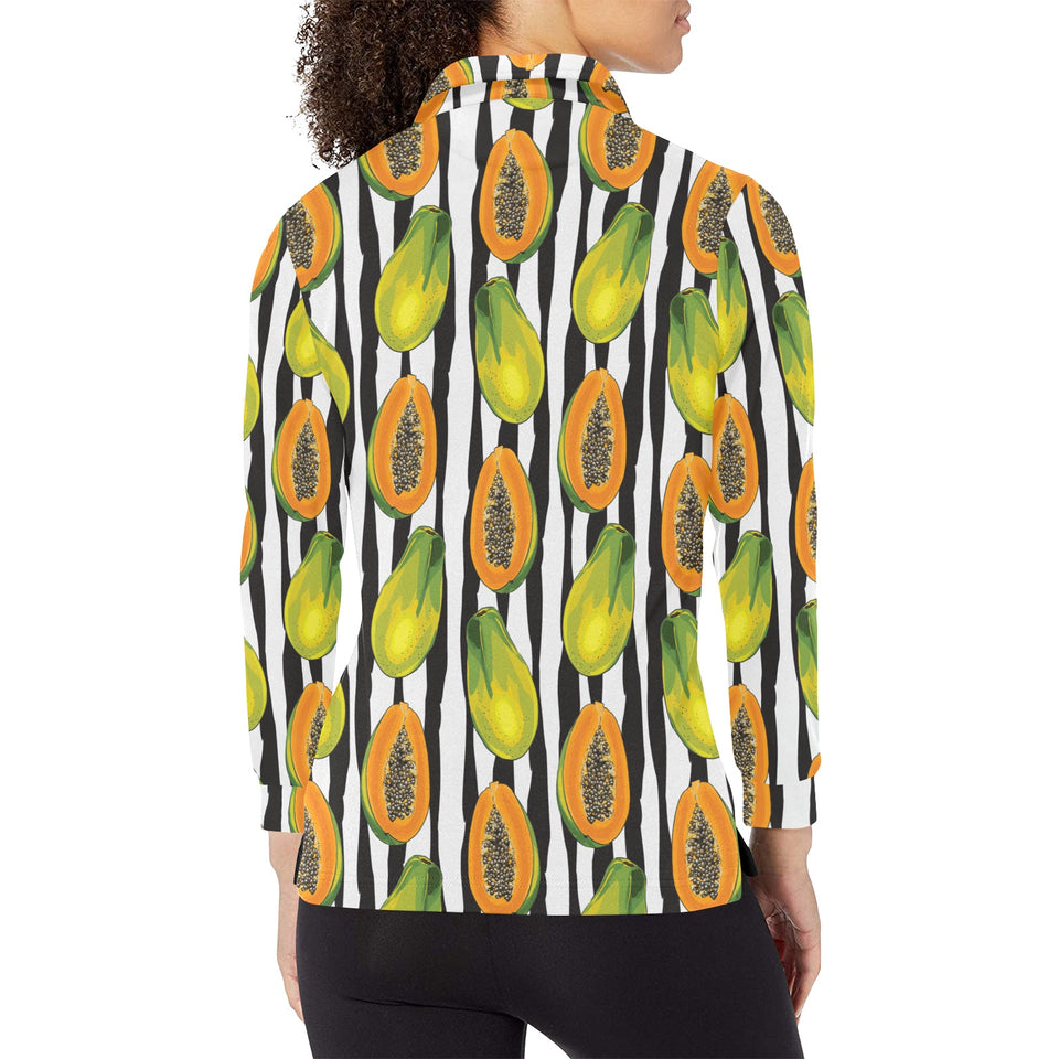 papaya design pattern Women's Long Sleeve Polo Shirt