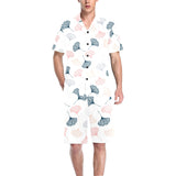 Black Gray Cream coral ginkgo leaves pattern Men's V-Neck Short Pajama Set
