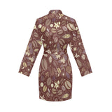 Coffee bean flower pattern Women's Long Sleeve Belted Night Robe