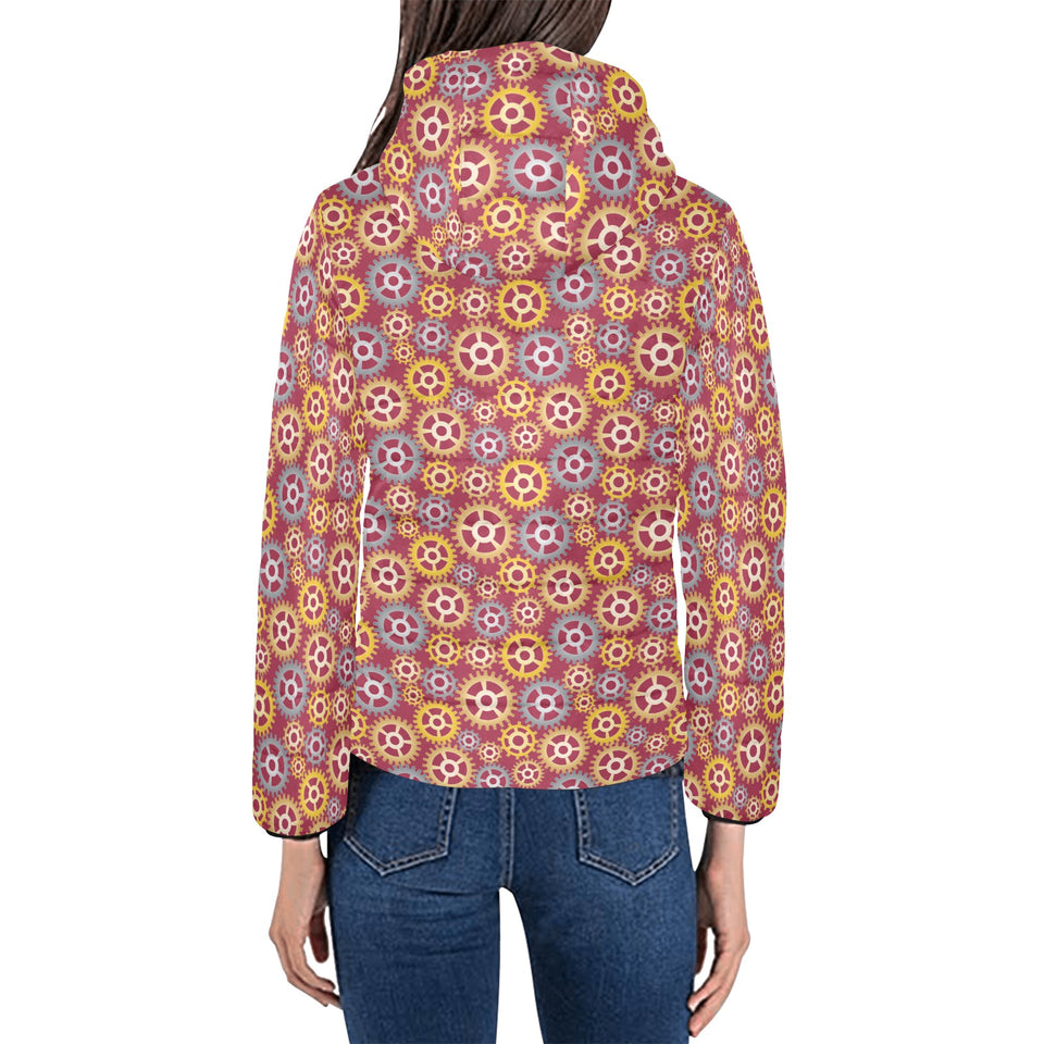 Gear Pattern Print Design 04 Women's Padded Hooded Jacket