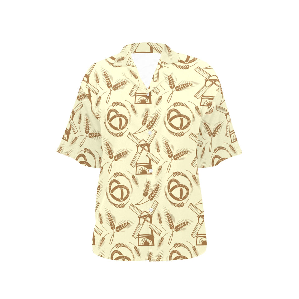 Windmill Wheat pattern Women's All Over Print Hawaiian Shirt