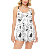 Crows floral wreath rabbit pattern Chest Sexy Pleated Two Piece Swim Dress