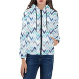 zigzag chevron blue pattern Women's Padded Hooded Jacket