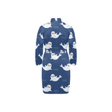 Cute white baby sea lion seal pattern Men's Long Sleeve Belted Night Robe