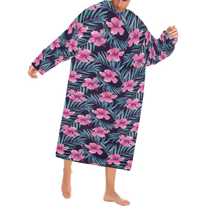 Hibiscus Pattern Print Design 05 Blanket Robe with Sleeves