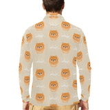 Cute brown pomeranian puppy on blue Men's Long Sleeve Polo Shirt