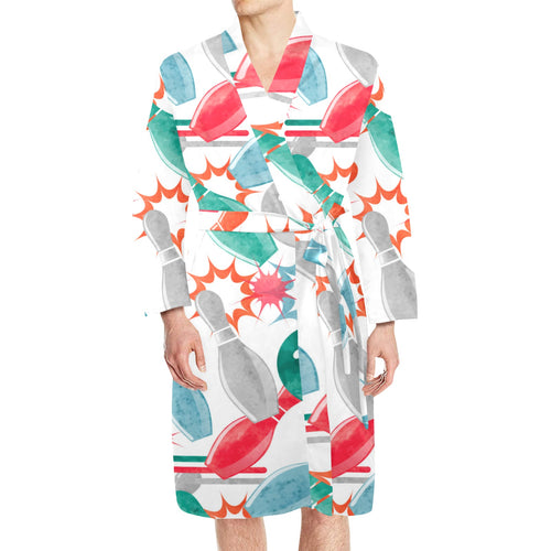 Watercolor bowling pattern Men's Long Sleeve Belted Night Robe