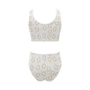 Bread Toast Pattern Print Design 01 Chest Bowknot High Waisted Bikini Swimsuit