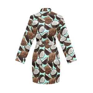 Coconut Pattern Print Design 03 Women's Long Sleeve Belted Night Robe
