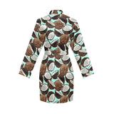 Coconut Pattern Print Design 03 Women's Long Sleeve Belted Night Robe