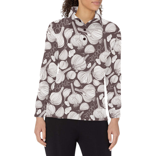 Garlic bulb dark background Women's Long Sleeve Polo Shirt