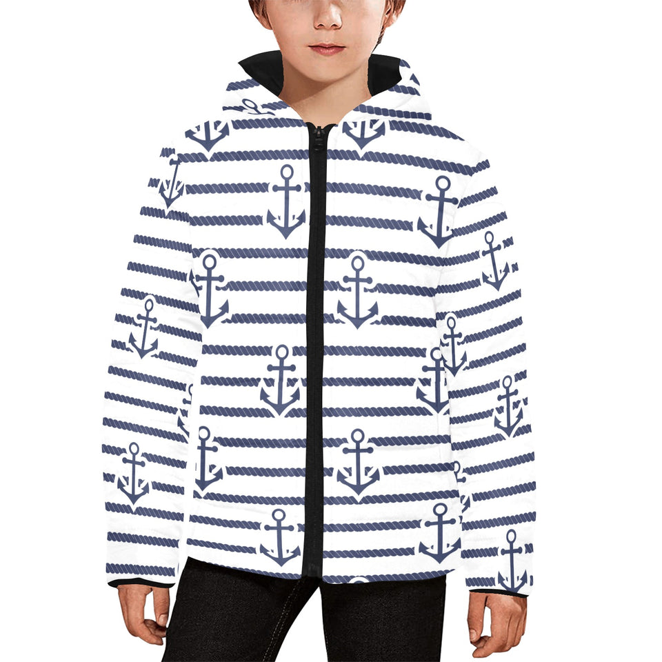 Anchor rope nautical pattern Kids' Boys' Girls' Padded Hooded Jacket