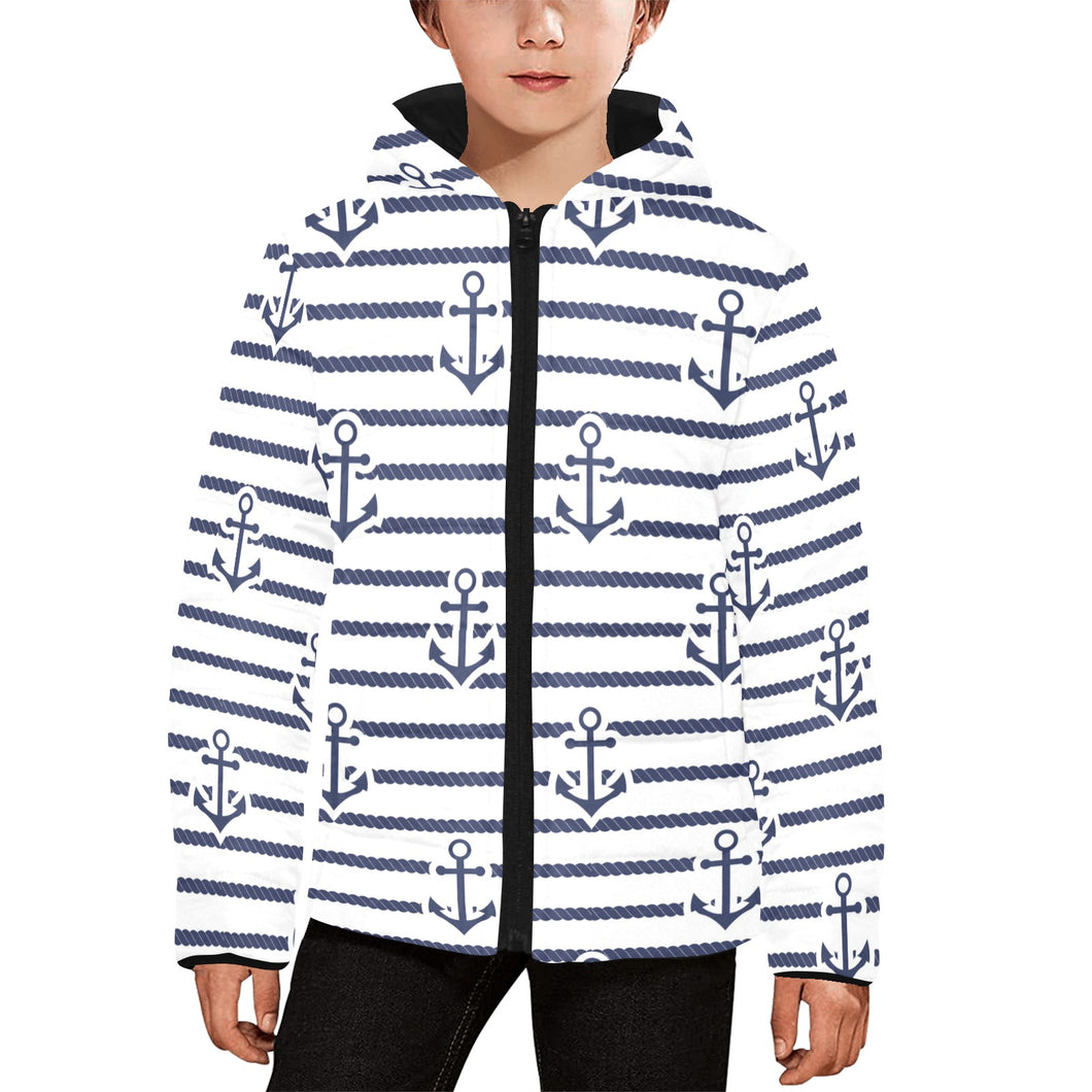 Anchor rope nautical pattern Kids' Boys' Girls' Padded Hooded Jacket