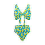 Duck Pattern Print Design 04 Chest Bowknot High Waisted Bikini Swimsuit