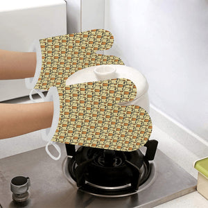 English Bulldog Pattern Print Design 02 Heat Resistant Oven Mitts