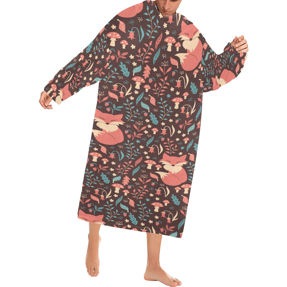fox leaves mushroom pattern Blanket Robe with Sleeves