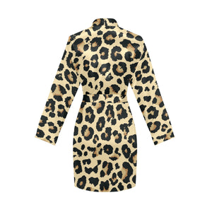 Leopard print design pattern Women's Long Sleeve Belted Night Robe