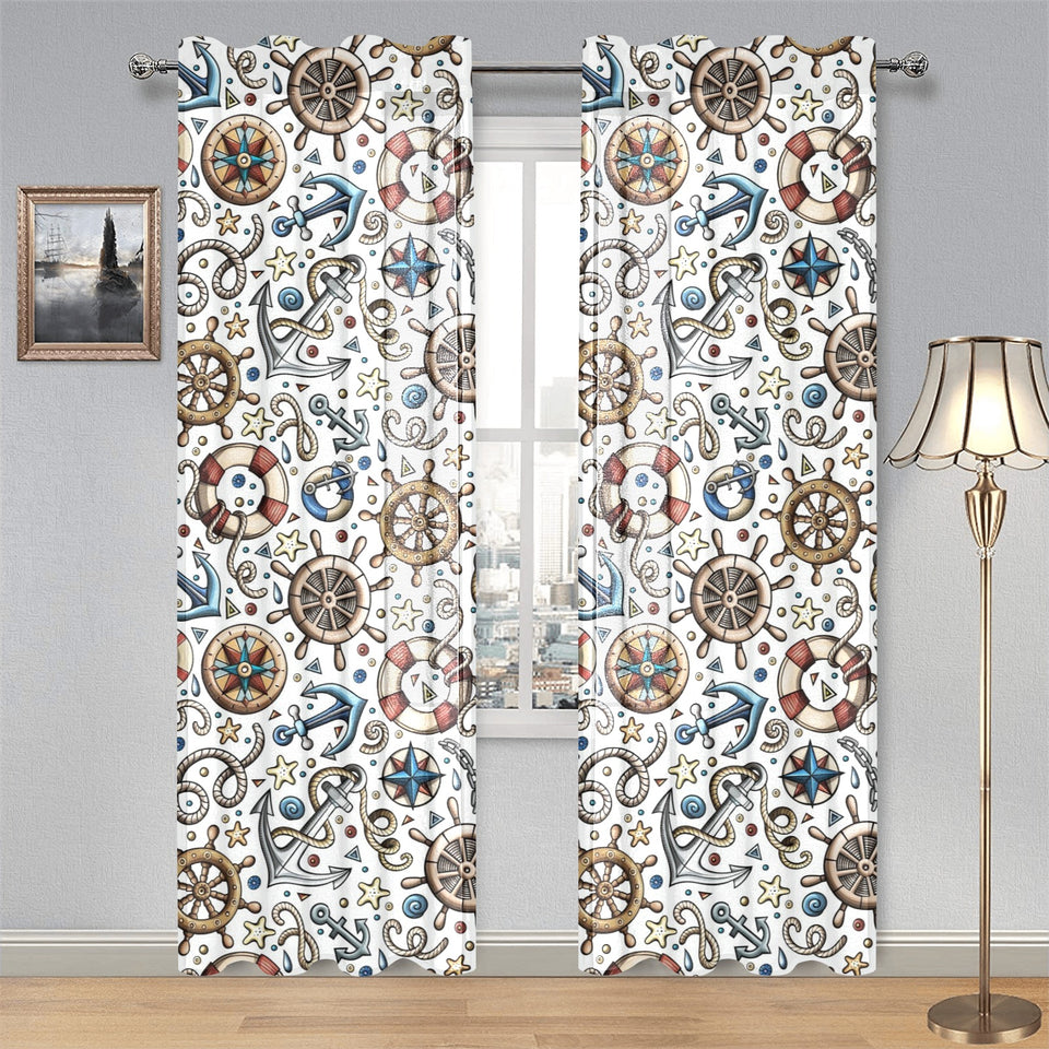 Cute nautical steering wheel anchor pattern Gauze Curtain
