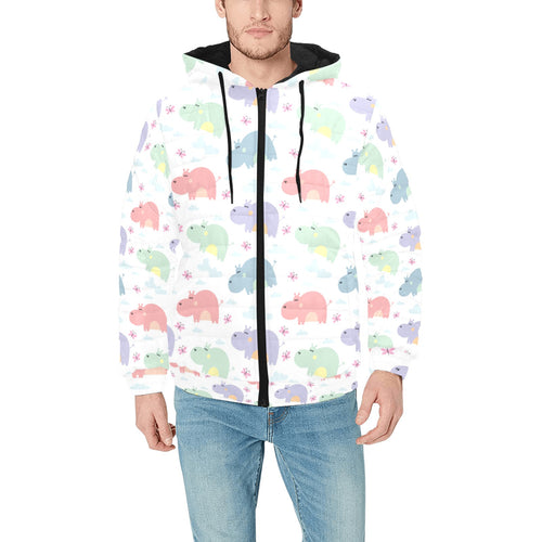 Hippopotamus Pattern Print Design 03 Men's Padded Hooded Jacket