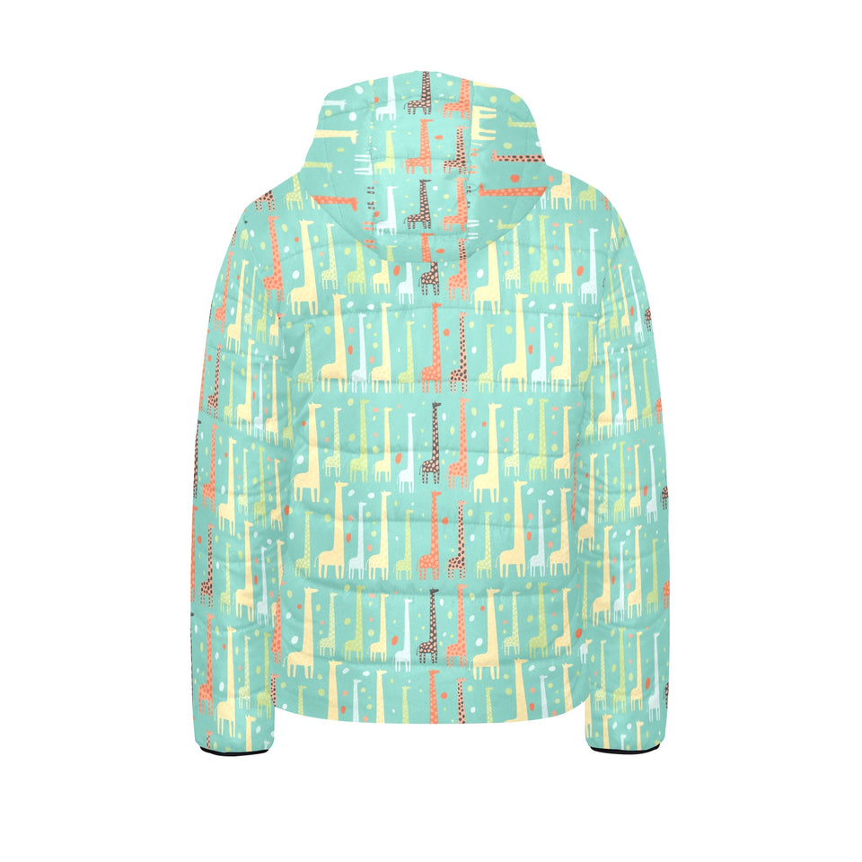 Giraffe Pattern Print Design 01 Kids' Boys' Girls' Padded Hooded Jacket