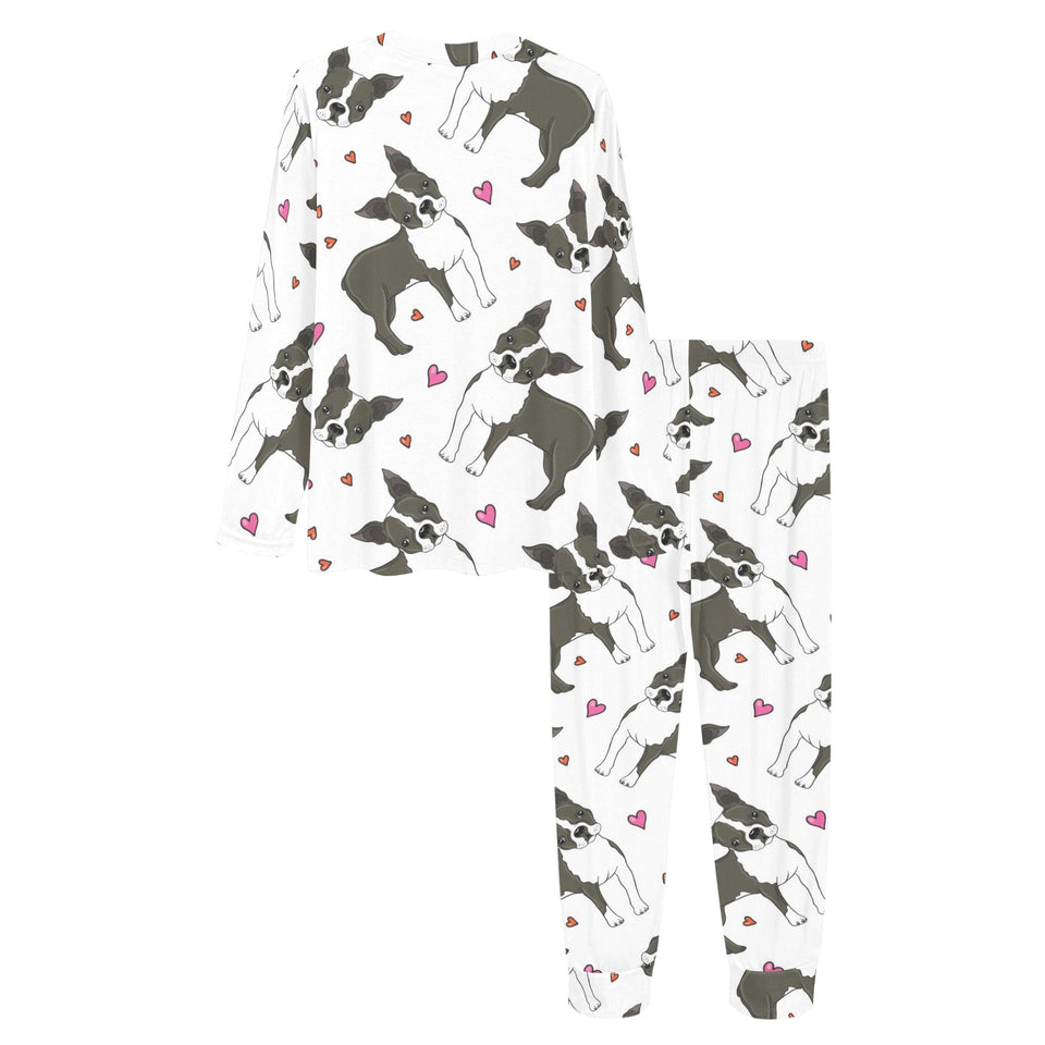 Boston terrier dog hearts vector pattern Women's All Over Print Pajama Set