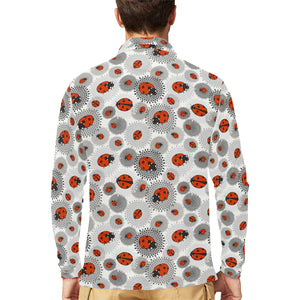 Ladybug Pattern Print Design 05 Men's Long Sleeve Polo Shirt
