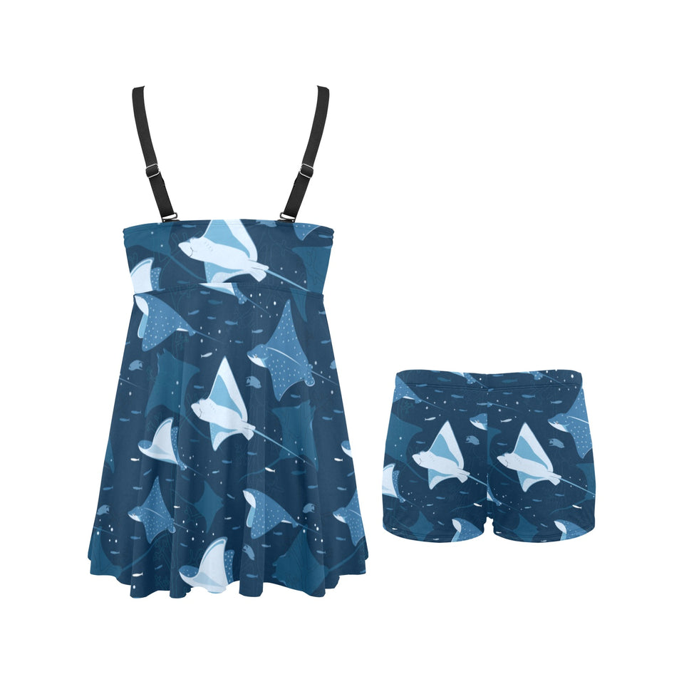 Stingray Pattern Print Design 04 Chest Sexy Pleated Two Piece Swim Dress