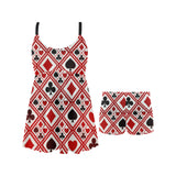 Casino Cards Suits Pattern Print Design 03 Chest Sexy Pleated Two Piece Swim Dress