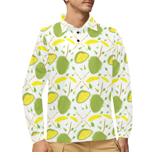 Durian pattern background Men's Long Sleeve Polo Shirt