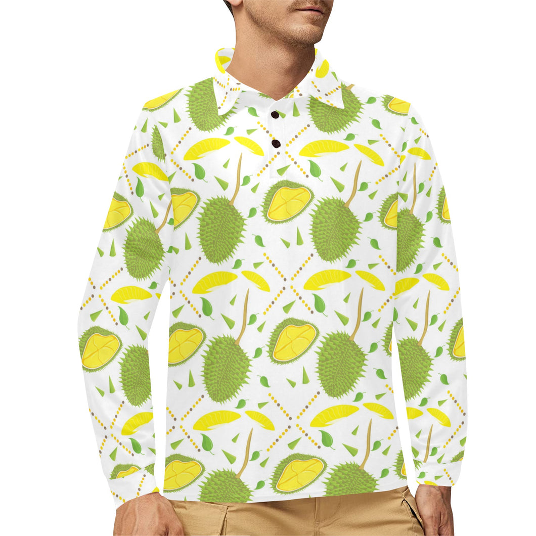 Durian pattern background Men's Long Sleeve Polo Shirt