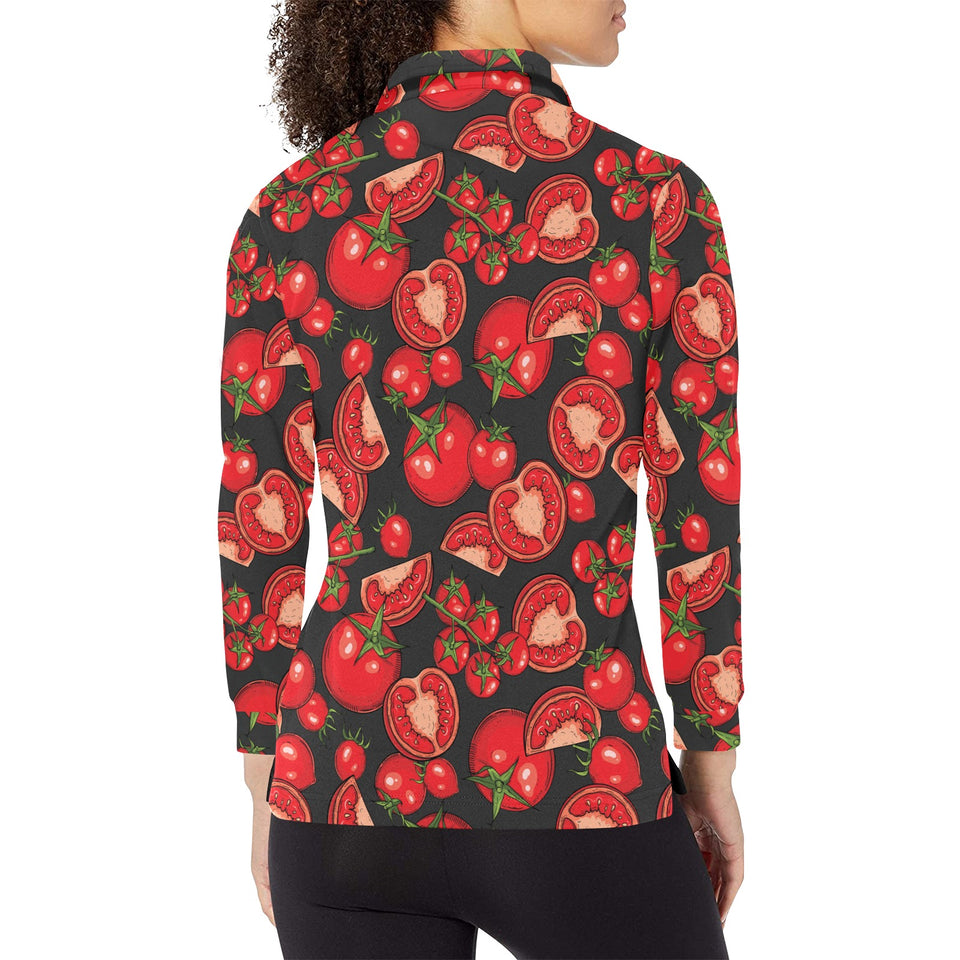 Tomato black background Women's Long Sleeve Polo Shirt