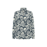 Sugar skull black white pattern Women's Long Sleeve Polo Shirt