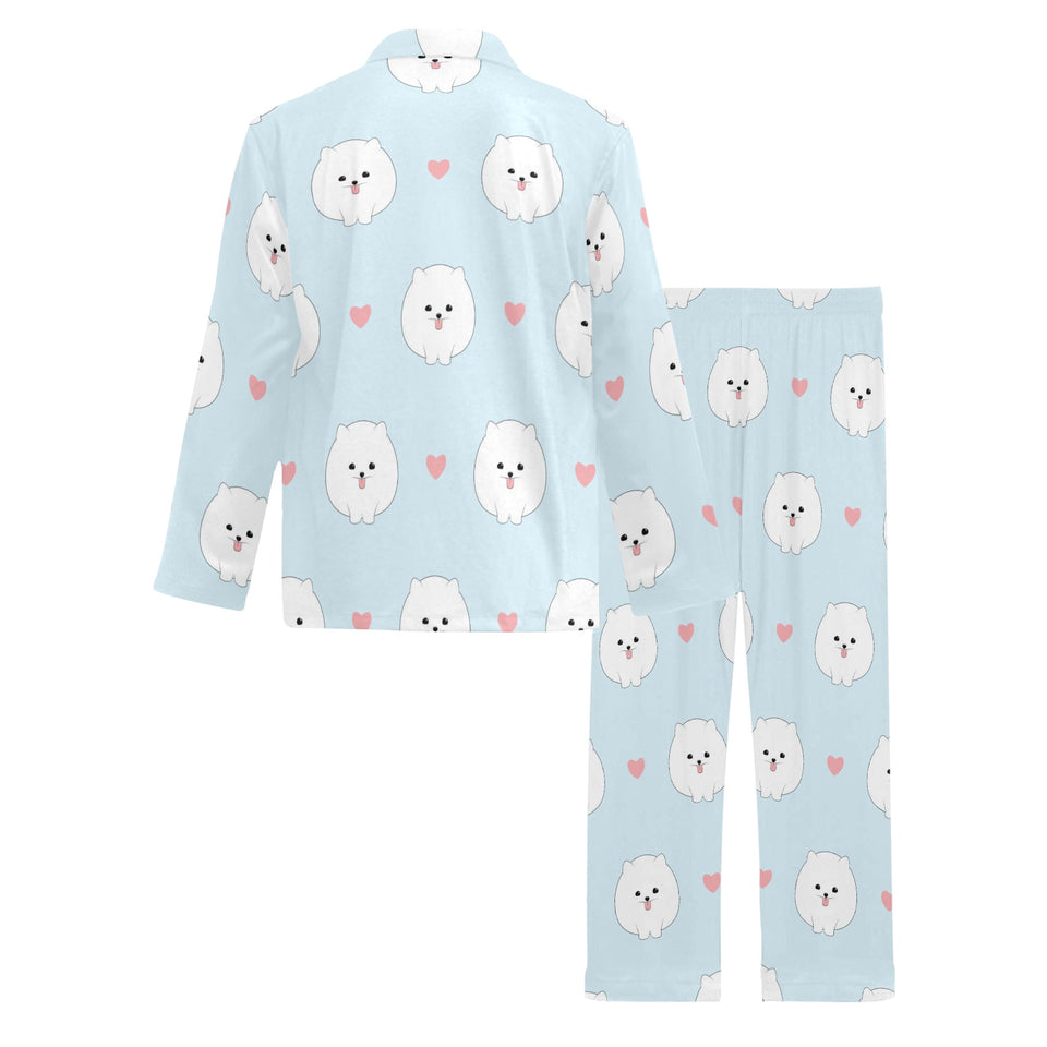 White cute pomeranian pattern Men's Long Pajama Set