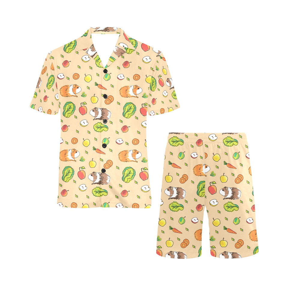 Guinea Pig Pattern Print Design 05 Men's V-Neck Short Pajama Set