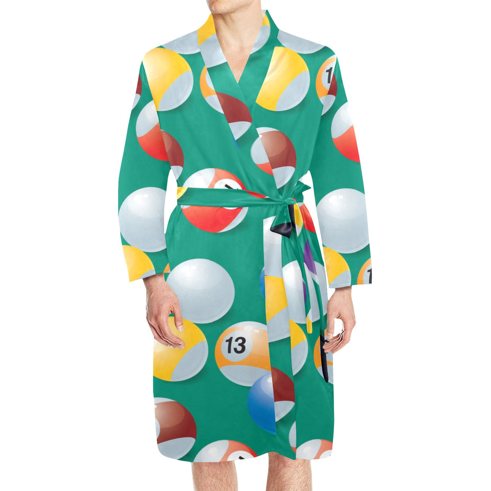 Billiard Ball Pattern Print Design 01 Men's Long Sleeve Belted Night Robe