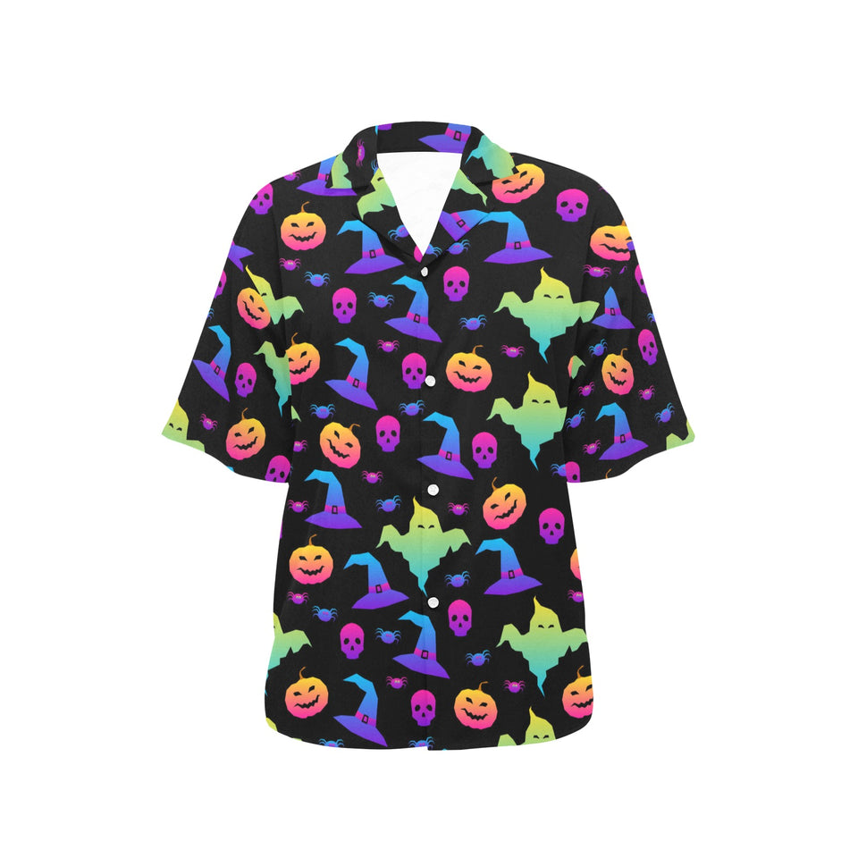 Colorful halloween background Women's All Over Print Hawaiian Shirt