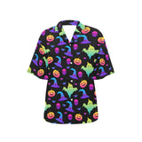 Colorful halloween background Women's All Over Print Hawaiian Shirt