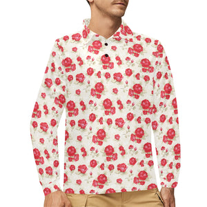 Rose Pattern Print Design 01 Men's Long Sleeve Polo Shirt