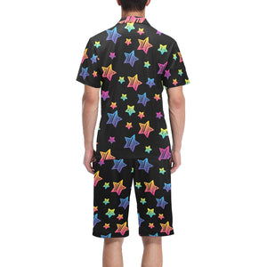 Colorful star pattern Men's V-Neck Short Pajama Set