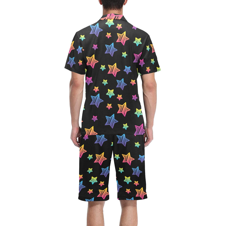 Colorful star pattern Men's V-Neck Short Pajama Set