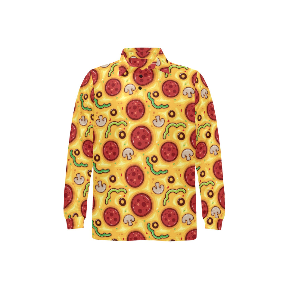 Pizza texture pattern Men's Long Sleeve Polo Shirt