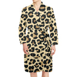 Leopard print design pattern Men's Long Sleeve Belted Night Robe