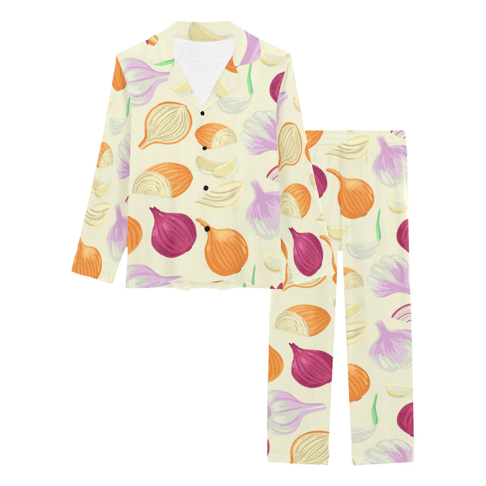 Onion garlic white red pattern Women's Long Pajama Set