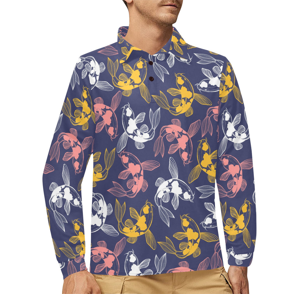 Koi Fish Carp Fish pattern Men's Long Sleeve Polo Shirt