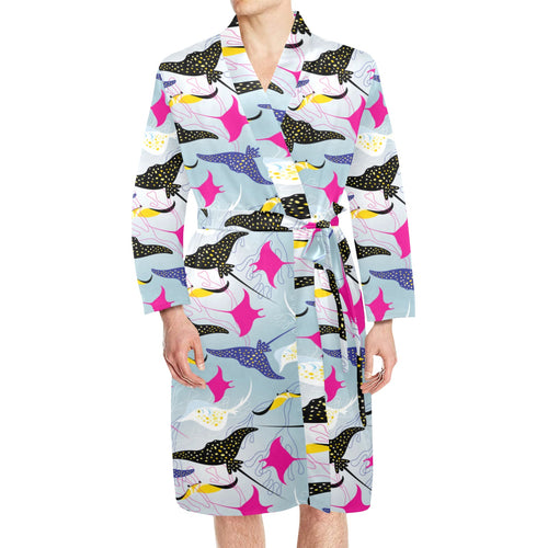Stingray Pattern Print Design 01 Men's Long Sleeve Belted Night Robe