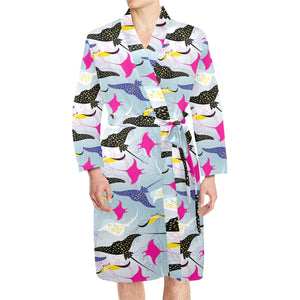 Stingray Pattern Print Design 01 Men's Long Sleeve Belted Night Robe