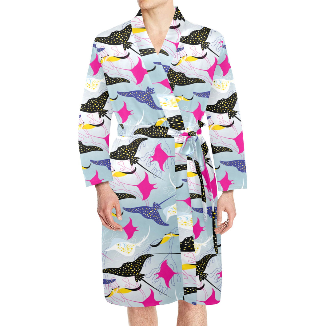 Stingray Pattern Print Design 01 Men's Long Sleeve Belted Night Robe